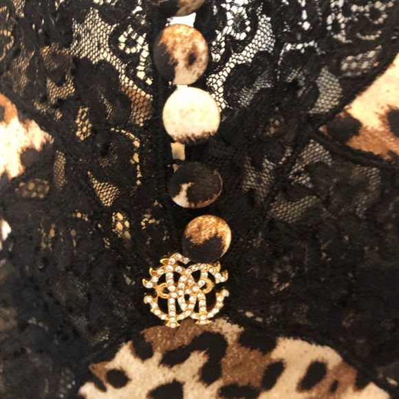 Roberto Cavalli Leopard Print Camisole with Black Lace Detail - Picture 6 of 12